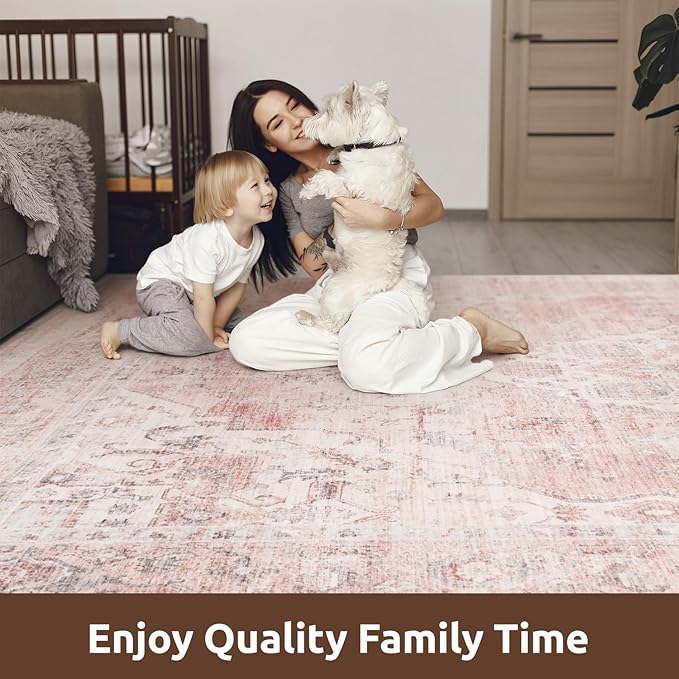 AMOAMI-2X3 Small Rug-Washable Rugs Entryway Mat Indoor-Soft Vintage Non Slip Rugs for Kitchen Laundry Room Bathroom Pink Decorative Accent Rug for in Front of Sink 24 Inch x36 Inch