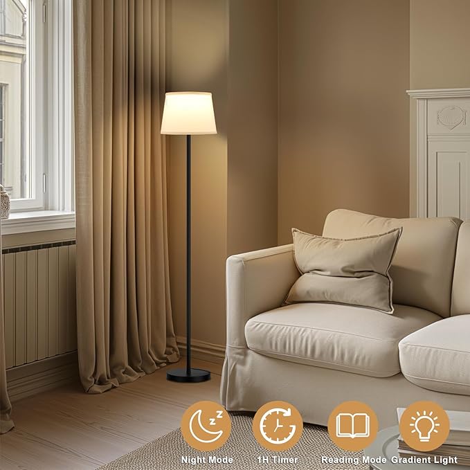 Floor Lamps for Living Room - 3 Color Temperatures Standing Lamp with White Shade, Modern Floor Lamp with LED Bulbs, Black Tall Lamp for Bedroom Office(9W Bulb Included)