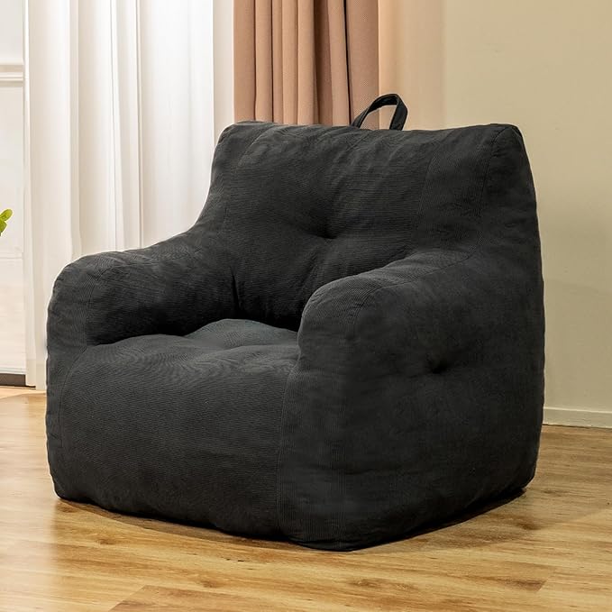 Bean Bag Chair, Bean Bag Chair for Adults, Fluffy and Comfy Bean Bag with Filler, Bean Bag Sofa Chair for Reading, Gaming, Stuffed High-Density Foam, Grey