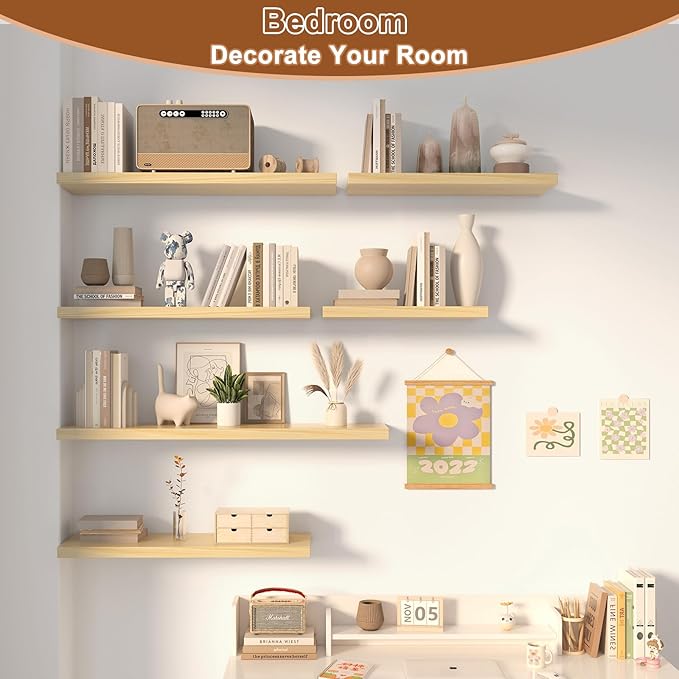 12 Inch Deep Floating Shelves for Wall 1 Pack Floating Shelves Large Storage Space Wall Mount Shelf for Living Room Kitchen Bathroom 36" W x 12" D x 1.2" H Oak