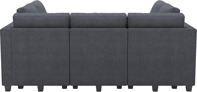 Belffin Corduroy Modular Sectional Sofa 9 Seat Convertible Sectional Sleeper Sofa Bed with Storage Ottomans Modular Sectional Couch Bed for Living Room Dark Grey