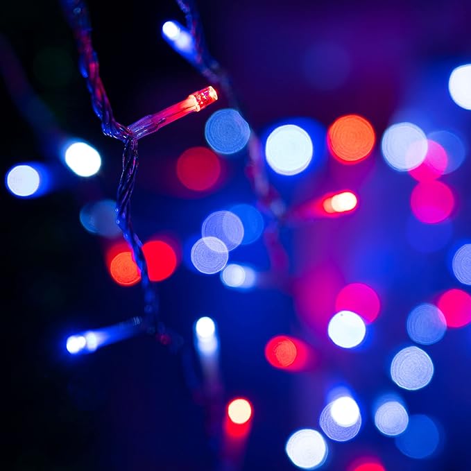 Dazzle Bright 4th of July String Lights, 300 LED 100 FT Connectable Waterproof Patriotic String Lights with 8 Modes, Independence Day Decorations for Indoor Outdoor Party Decor, Red White and Blue