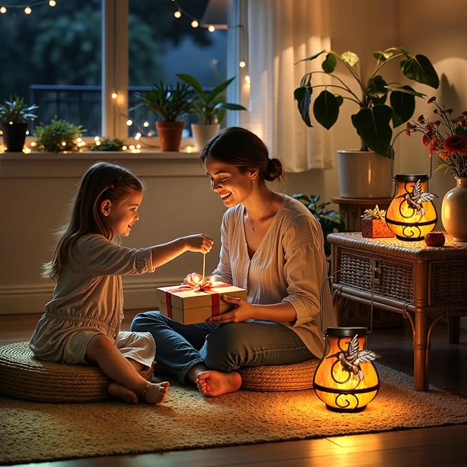 2 Pack Solar Lanterns for Outside Hanging,Solar Garden Lights Outdoor Waterproof with Flickering Flame,Led Lantern for Patio Yard Camping Halloween Decorations,Gardening Gifts for Mom