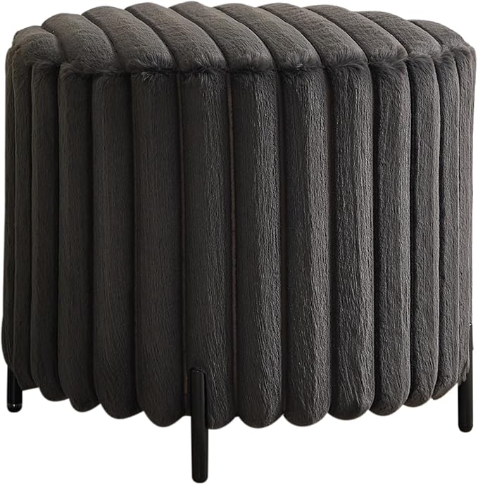 Furniliving Modern Round Ottoman, Large Size Bedroom Ottoman Footstool Round Ottomans Stool for Living Room, Bedroom, Makeup Room, Black, Faux Fur