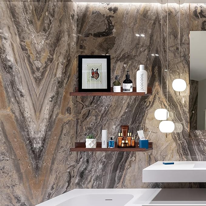 AZSKY Floating Picture Ledge 36 Inch Wall Mount Floating Shelves Long Wood Floating Book Shelves for Kids Room Wall Shelves for Bathroom Decor Deep Walnut Set of 2