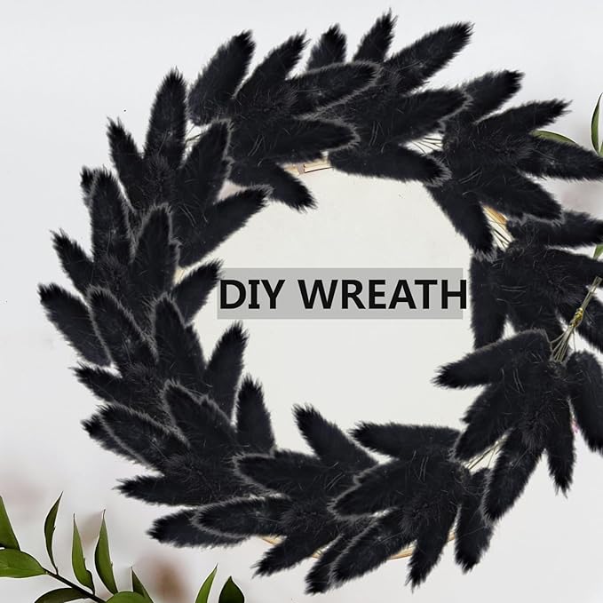 115 PCS Black Pampas Grass Bouquet, Boho Table Decor, Black Bunny Tails Dried Flowers, Dried Pampas Grass for Weddings, Home Decor, Rustic Parties, and Baby Shower Decorations