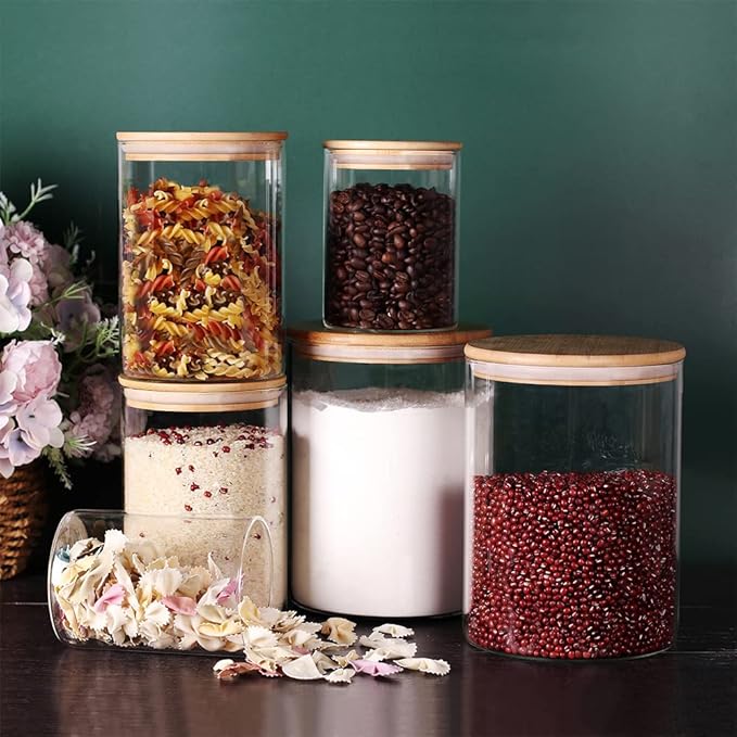 Glass Flour and Sugar Containers, Set of 3 Large Glass Flour Canister with Airtight Lids, Pantry Storage Containers for Suger, Rice, Salt (100 OZ/54 OZ/27 OZ)