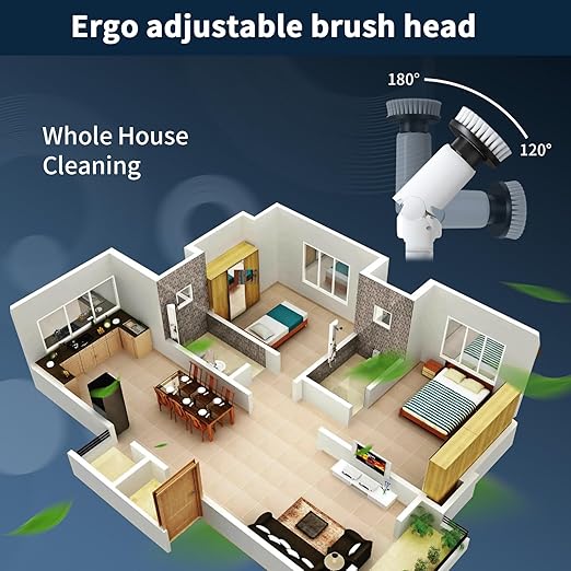 Electric Spin Scrubber - Cordless Cleaning Brush with Digital Display, 2 Speeds, 8 Brush Heads, IPX7 Waterproof, Adjustable Long Handle for Bathroom, Tub, Tile, Shower, and Car