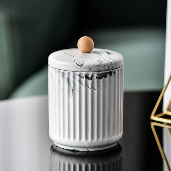 Bathroom Canister with Lid Qtip Holder Dispenser Jar Storage Organizer for Bathroom, Bedroom, Vanity, Kitchen Cabinet