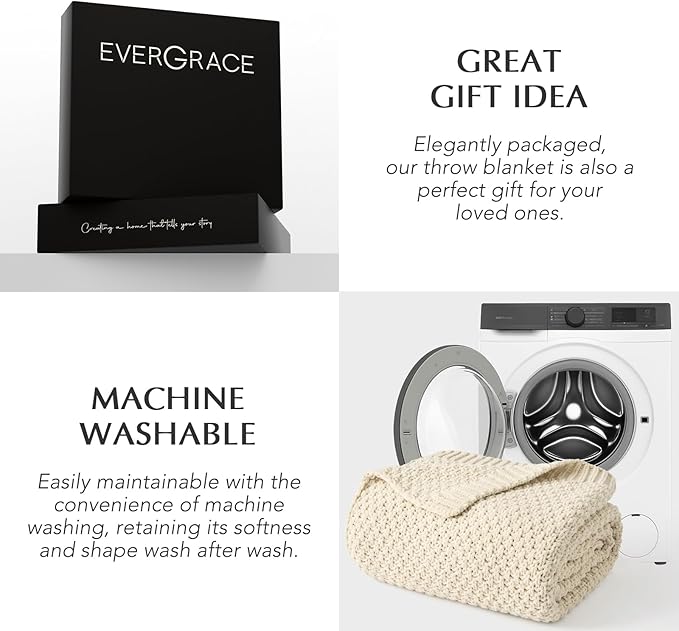 Chunky Chenille Knit Throw Blanket for Couch, Soft Luxurious Moss Stitch Blankets for Bed, Cozy Decorative Farmhouse Knitted Throws for Sofa, Beige, 60" x 80"