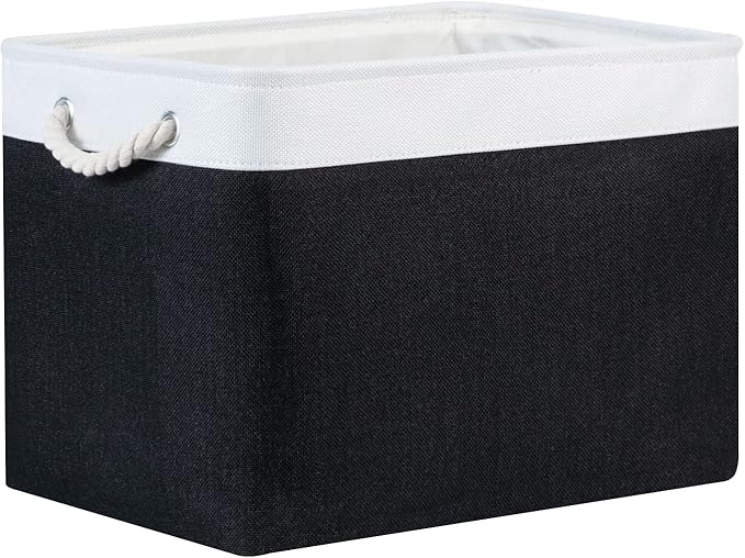 Bidtakay Black Storage Bins Storage Baskets for Shelves Decorative Basket Set of 2 Fabric Cloth Bins for Organizing 16x11.8x11.8 in Large Tall Baskets with Soft Handles for Home Office Living Room
