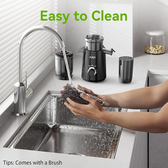 Cold Press Juicer, Slow Masticating Juicer Machines for Whole Vegetable and Fruit, 4.3" Feed Chute, BPA Free, Quiet Easy Clean Juicer to Unlock Fresh & Nutritious Juices (Black)