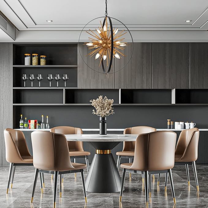 23.2'' Black Gold 12-Light Globe Sputnik Chandelier Modern Industrial Adjustable Hanging Ceiling Firework Pendant Light Fixture for Entryway Foyer Bedroom Dining Living Room Hallway
