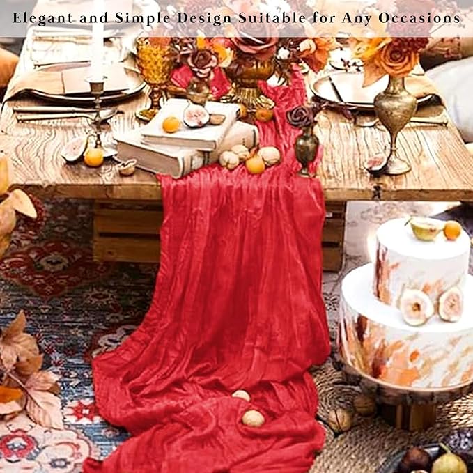 6 Pack Red 10FT Cheesecloth Table Runner Rustic Gauze Fabric Cheese Cloth Table Runner for Wedding Bridal Baby Shower Table Decor Boho Sheer Birthday Party Table Decorations 20 x 120 Inch Long