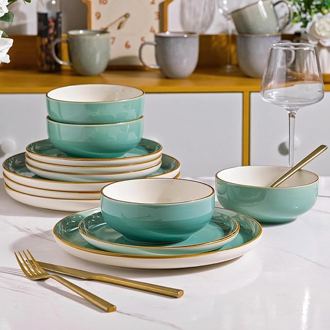 GBHOME Ceramic Dinnerware Sets, 18 Pieces Stoneware Dinnerware Set, Plates and Bowls Sets, Dishwasher & Microwave Safe,Dishes Set | Service for 6