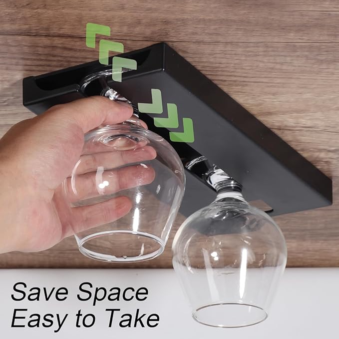 4 Pcs Wine Glass Holder Under Shelf or Cabinet Punch-free,Stemware Rack Glassware Drying Storage Hanger for Kitchen,Bar and Restaurant (White) 