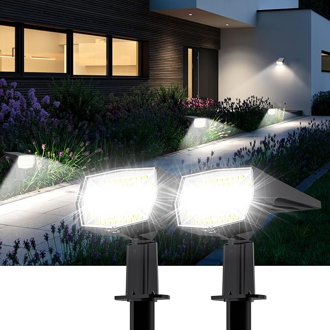 Fabrito 72 LEDs Solar Spot Lights Outdoor Waterproof, 3 Modes Landscape Spotlights, Dusk to Dawn Solar Powered Flood Wall Lights for Outside, Solar Garden Lights for Yard Porch 2 Pack (Warm White)