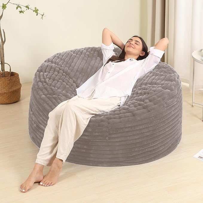 4FT Memory Foam Bean Bag Chair for Adults/Teens, Bean Bag Sofa with Fluffy Removable Cover, for Living Room Bedroom, Grey