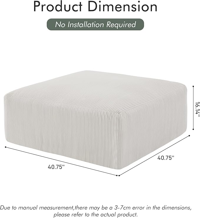 40" Square Stuffed Ottoman Pouf for Sofa Couch, Corduroy Poufs with Foam Chunk Filling, Furry & Fluffy Foot Stool Movable Ottoman. 40 * 40 Floor Poufs Foot Rest for Living Room, Beige