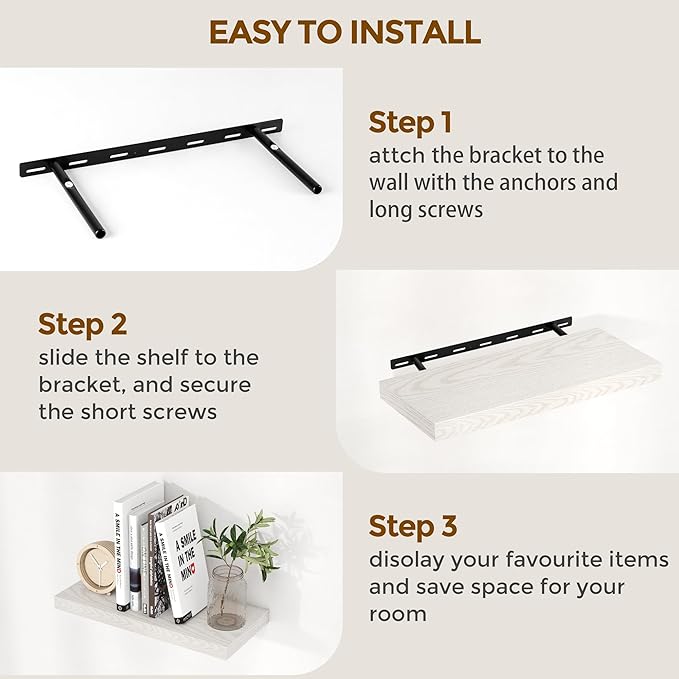 Fun Memories Rustic Wood Floating Shelves for Wall, 36 x 9 Wall Shelves Set of 2, Deep Floating Shelf for Kitchen, Living Room Storage & Display, Deep Wooden Bookshelf, Brich Color