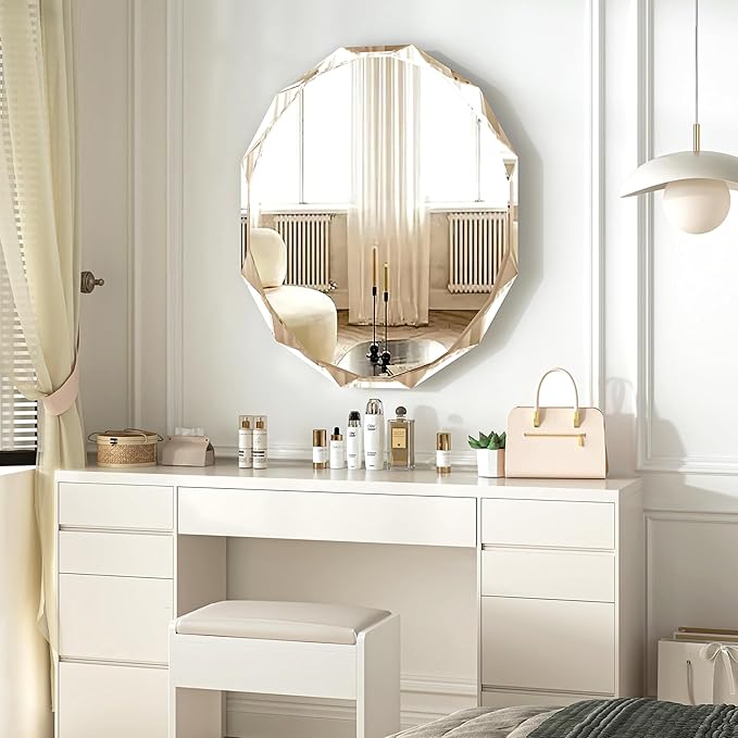 Bathroom Mirrors for Over Sink, Round Frameless Mirrors for Wall, 24x30 Inch Beveled Bathroom Mirror, Bathroom Vanity Circle Mirror for Bedroom Living Room Entryway Home Decor