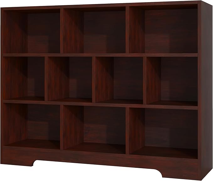 Book Shelf, 10 Cubes Storage Organizer, 3-Tier Open Shelf Wooden Bookcase, Freestanding Cherry Bookshelf Cube Shelf for Bedroom, Living Room, Home Office