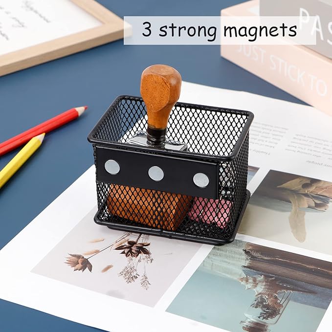 Black Magnetic Basket Set of 2, Refrigerator Basket, Magnetic Baskets Heavy Duty, Magnetic Locker Organizer Holder for Whiteboard Office, 3.42'' × 2.36'' × 2.55''