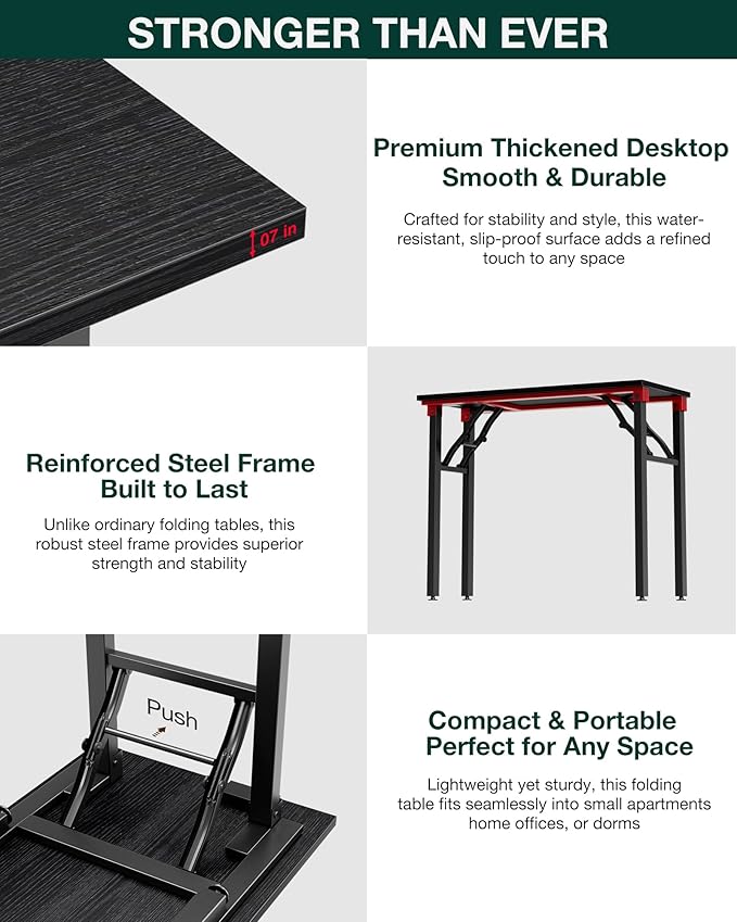 Frylr Small Folding Computer Desk β 35.8 Inch Portable Table for Craft and Study, Lightweight Desk for Small Spaces, Foldable Laptop Table Built-in AC/USB Outlets for Convenience, Dark Oak