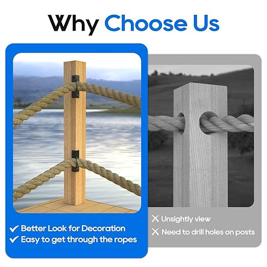 4Pack 2inch Rope Support Holder for Corner Post Drop Ring Brackets Stainless Steel Decorative for Hemp Rope Fencing Stair Deck Railing Ceiling Hook