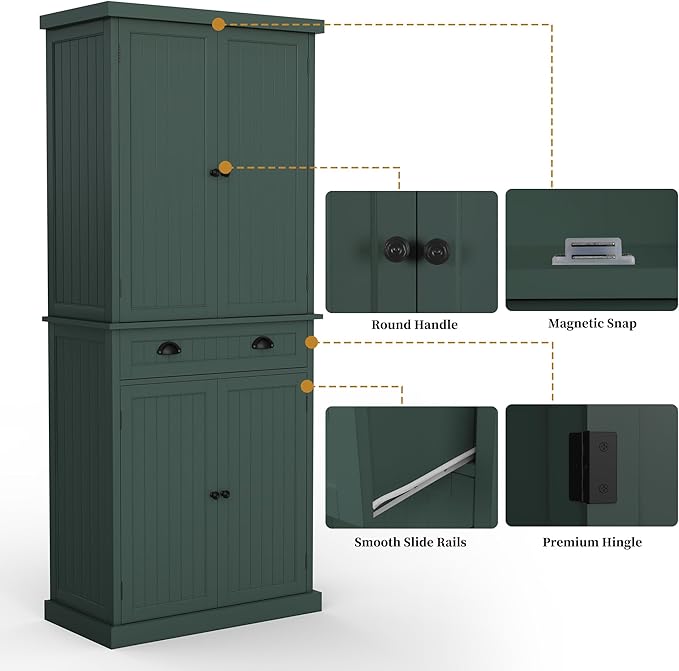 ARTPOWER 72" Tall Kitchen Pantry Storage Cabinet with Drawer and Adjustable Shelves, Pantry Cabinet for Kitchen, Bathroom or Hallway, Green