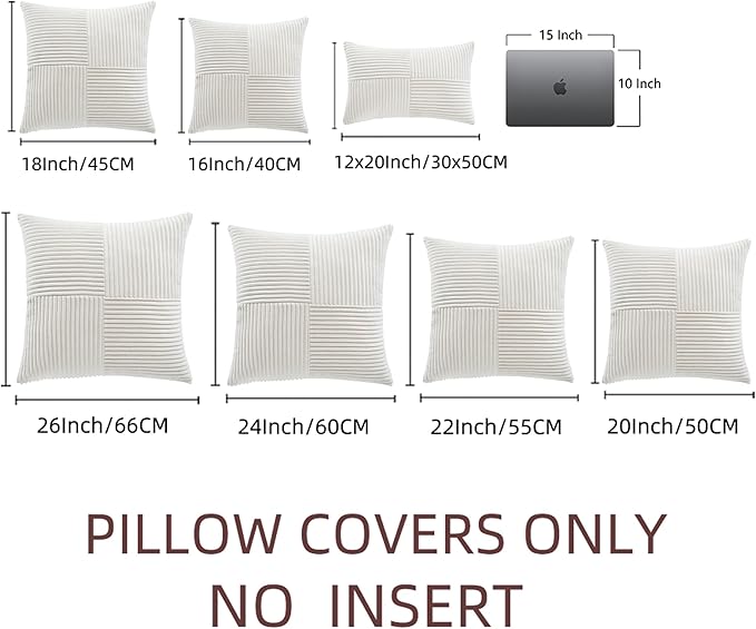 Fancy Homi 2 Packs Cream White Samll Decorative Throw Pillow Covers 14x14 Inch with for Couch Bed Sofa, Rustic Farmhouse Boho Home Decor, Soft Corss Patchwork Corduroy Square Cushion Case 35x35 cm