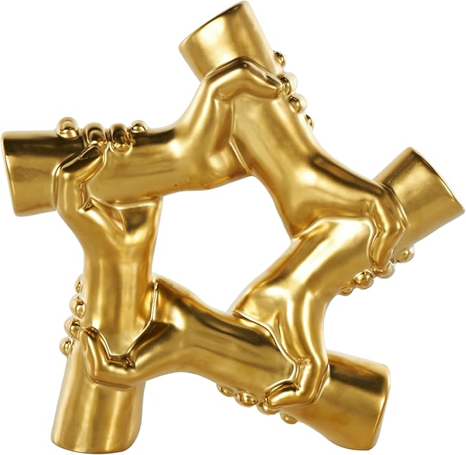 Deco 79 Ceramic Hands Decorative Sculpture Gripping Home Decor Statue, Accent Figurine 13" x 4" x 13", Gold