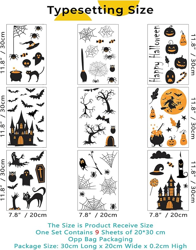 84 PCS Window Clings - Halloween Wall Stickers for Living Room, Pumpkins, Castles, Bats, Cats, Vampire, Witch Stickers, Household Decorative Murals, Party Supplies