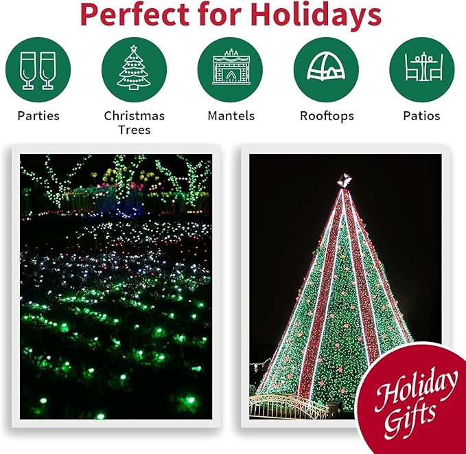 100 Count Green- String Lights - 21.6FT LED Christmas Lights, Mini led Lights for Indoor Outdoor Home Holiday Party Wedding Independence Day Decoration