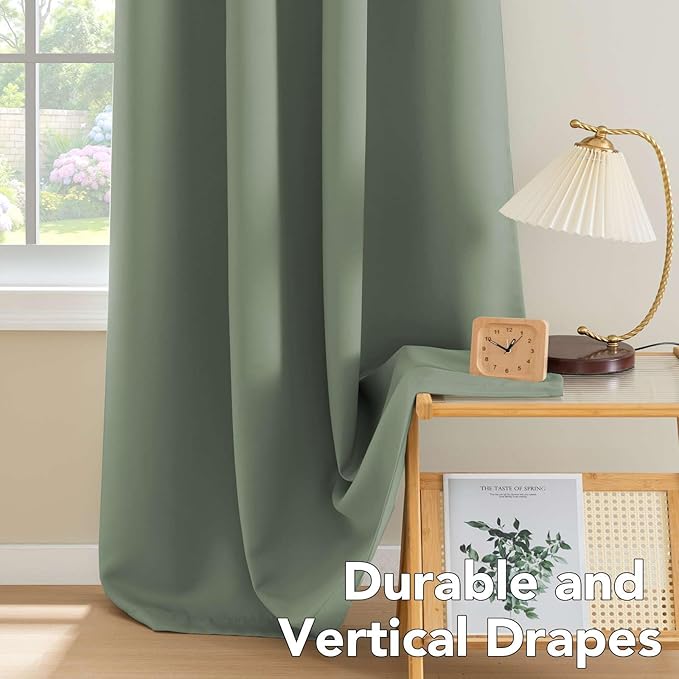 H.VERSAILTEX Room Darkening Curtains for Living Room Light Reducing Thermal Insulated Window Treatment Panels/Drapes Grommet Top 2 Panels Green Bay - 52 x 72 Inches