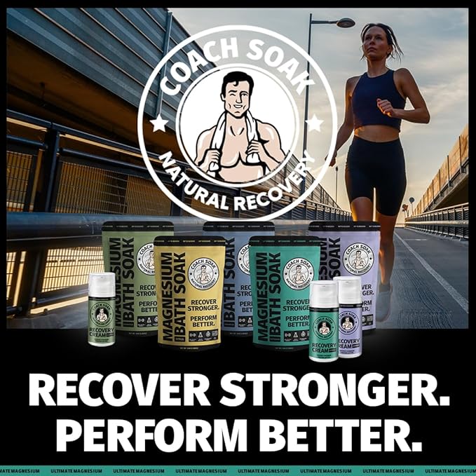 Coach Soak Recovery Bath Soak & Cream - Alternative to Epsom Salt Bath Soak - Fast-Absorbing Pure Magnesium Flakes with 21 Minerals, Bath Salts & Essential Oils - 2 Pack - Cooling Peppermint