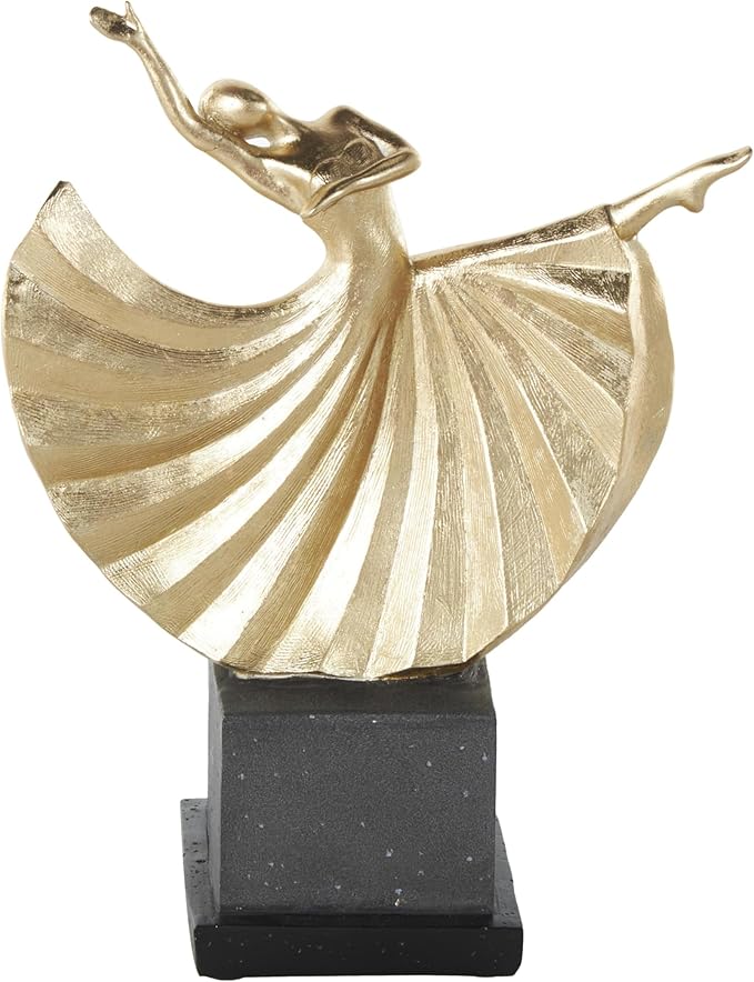 Deco 79 Polystone Dancer Decorative Sculpture Home Decor Statue with Black Square Base, Accent Figurine 9" x 4" x 12", Gold