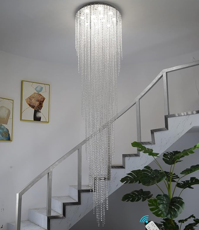 Flashing God H102'' High Ceiling Chandeliers for Entryway Modern Crystal Chandelier Large Foyer Chandeliers Modern Raindrop Chandelier for Villa Staircase,Pendant Light Fixtures
