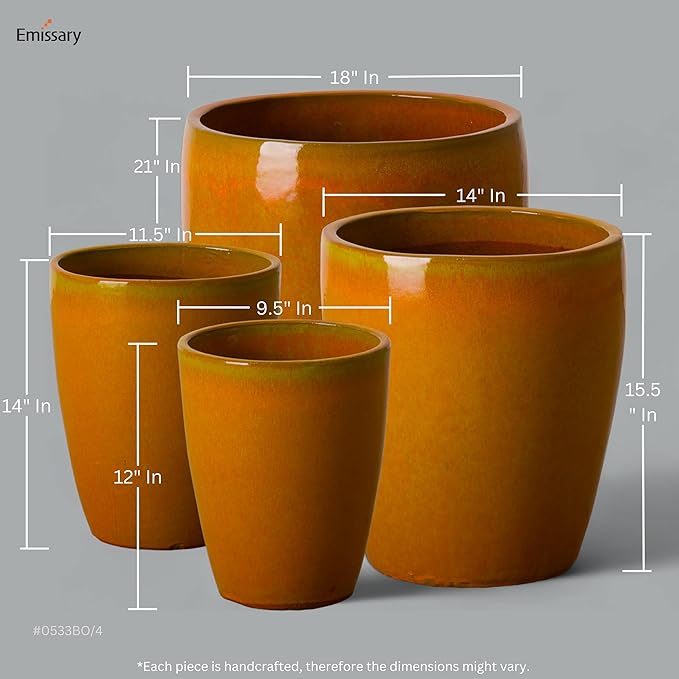Emissary Home and Garden Bullet 11.5 in. Bright Orange Ceramic Round Planter (11.5 in. L x 11.5 in. W x 14 in. H) with Drainage Hole