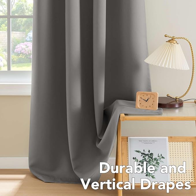 H.VERSAILTEX Blackout Curtains for Bedroom Thermal Insulated Room Darkening Living Room Curtains 63 Inch Long Grommet Privacy Protection Window Curtain Panels/Drapes for Nursery,2 Panels,Grey