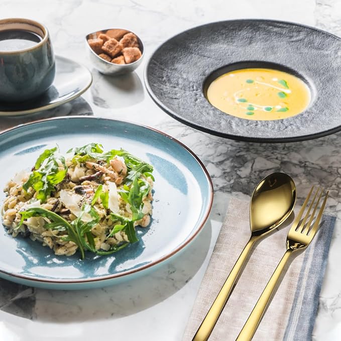 Berglander Gold Silverware Set 48pcs Service for 12, Golden Titanium Plating Stainless Steel Flatware Set, Gold Spoons Forks Knives Set for Home, Wedding, Restaurant, Hotel, Dishwasher Safe