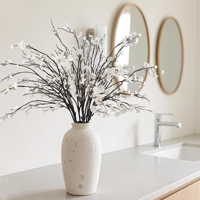 Geegoods 10 Stems White Faux Flowers for Vase – Real Touch Artificial Baby Breath Branches Long Stem for Tall Vase Indoor Home Table Centerpieces Decoration