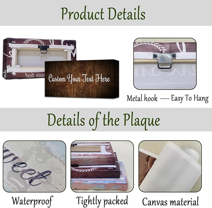 CHAOSETKEN Custom Text Sign Wall Art Personalized Family Quote Wall Decor Family Sign Canvas Prints Customized Wood Text Quote Pictures Rustic Farmhouse Decor Framed (12L x 4W)