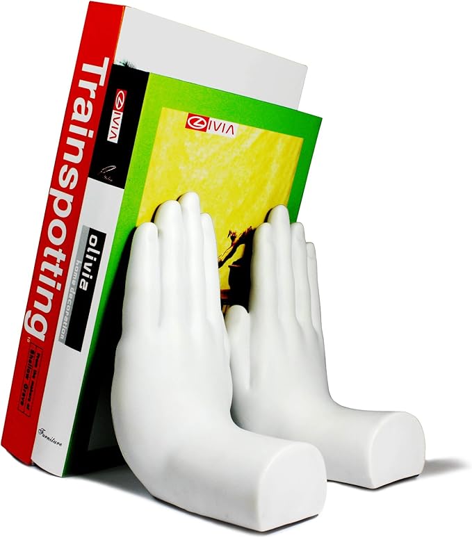 Danya B. Contemporary Accent Book Shelf Decor - Hands Sculpture Bookend Set of 2 (White)