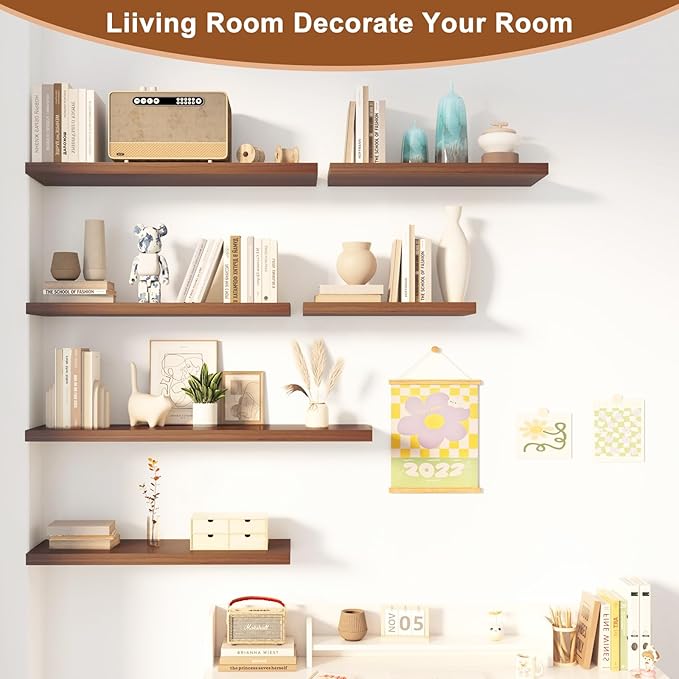 12 Inch Deep Floating Shelves for Wall 3 Pack Floating Shelves Large Storage Space Wall Mount Shelf for Living Room Kitchen Bathroom 36" W x 12" D x 1.2" H Rustic Brown