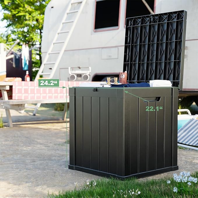 DRATO 50 Gallon Deck Box, Outdoor Storage Box for Patio Cushion, Sports Equipment, Garden Tools,Waterproof Patio Storage box, Lockable (Black)