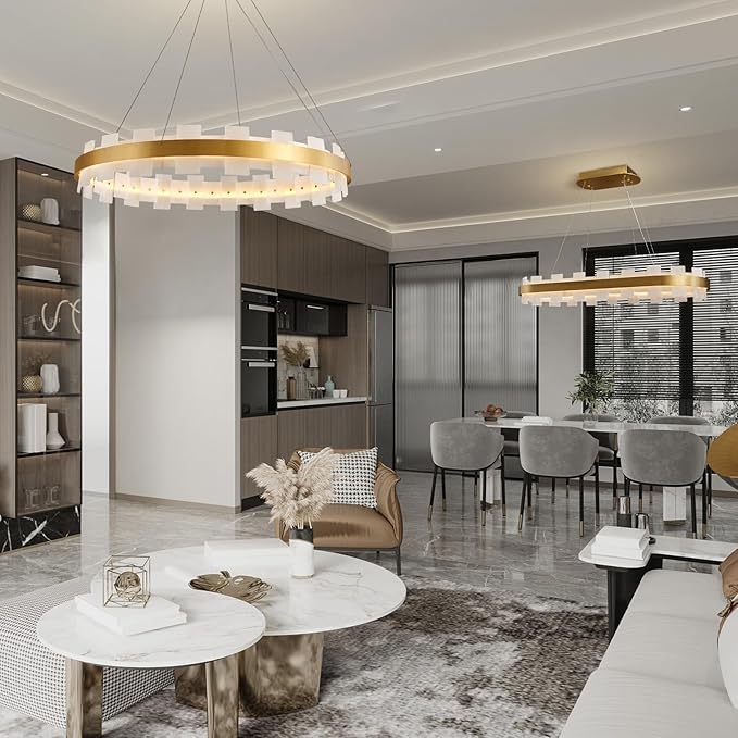 31.5" Natural Spanish Alabaster Round Chandelier, Adjustable Large Chandeliers for Living Room Over Table, Modern Luxury Alabaster Stone Chandelier for Drawing Room, Bedroom, Hallway, Foyer