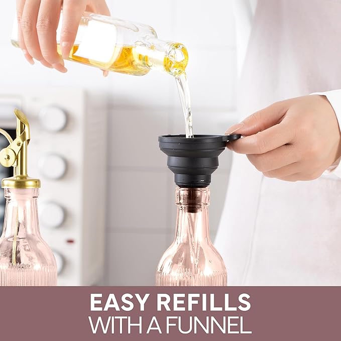 COOK WITH COLOR Glass Olive Oil Dispenser Bottle - 2 Pack, 17 oz Cruet - Elegant Carafe Decanter with Spout for Kitchen, Suitable for Vinegar, Coffee Syrups & Other Liquids