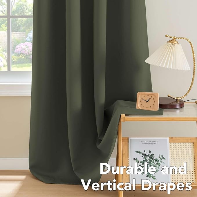 H.VERSAILTEX Blackout Curtains for Bedroom Thermal Insulated Room Darkening Living Room Curtains 63 Inch Long Grommet Privacy Protection Window Curtain Panels/Drapes for Nursery, 2 Panels, Olive