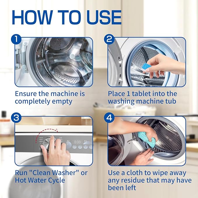 CLEARALIF Washing Machine Cleaner 12 Pack,1 Year Supply, Clean Inside Drum and Laundry Tub Seal, Washing Machine Cleaner Tablets For HE Front Loader & Top Load Washer